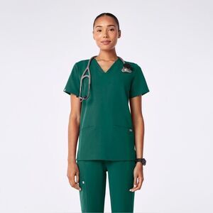Figs Casma Three Pocket Scrub Top Hunter Green Women's Size Small